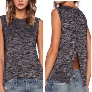Rag & Bone jean Nicole split back tank top marled dark grey